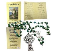 St Patrick Rosary and Card Gift Set Green Bead Rosary with Patron Saint