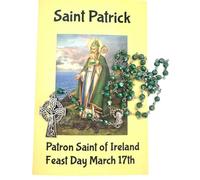 St Patrick Rosary Set Green Bead Rosary with Patron Saint of Ireland Prayer Card Catholic Gift for Irish Devotion and Feast Day March 17th