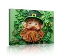 St Patrick’s Day Canvas Wall Art Whimsical Close-Up of the Face Green Hat Swirling Paper Quilling Art Vibrant Poster Painting for Dorm Decor 80x95cm