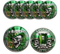St. Patrick’s Day Challenge Coin - Irish Pride Skull & Shamrock Commemorative Coin - Lucky Green Collectible Token for Home Bar Decor & Gift for Men & Women (5pcs)