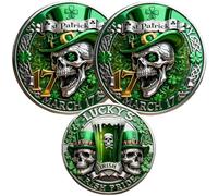 St. Patrick’s Day Challenge Coin - Irish Pride Skull & Shamrock Commemorative Coin - Lucky Green Collectible Token for Home Bar Decor & Gift for Men & Women (3pcs)
