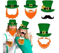 St. Patrick‘s Day Costume Set - Adjustable Leprechaun Hat with Elastic Strap & Stick-On Leprechaun Beard Mask | Irish Festival Accessories, Party Decor, Cutouts for Photo Booth, Celebration Fun