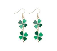 St Patrick’s Day Crystal Shamrock Dangle Drop Earrings for Women Gold-tone Green Enamel Four Leaf Clover Dangling Lightweight Fashion Jewelry for Festive Party