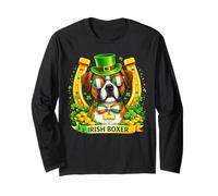 St Patrick’s Day Irish Boxer Lucky Shamrock Dog Lover Long Sleeve T-Shirt