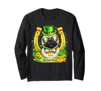 St Patrick’s Day Irish Pug Lucky Shamrock Dog Lover Long Sleeve T-Shirt