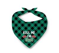 St Patrick‘S Day Kiss Me I‘M Irish Plaid Green Buffalo Check Pets Dog Triangle Bibs Scarf Everyday Wear Pet Triangle Scarves Stylish Cat Dog Kerchief For Small Medium Large Dogs