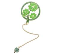 St. Patrick’s Day Lucky Clover Metal Bookmark - Enamel Page Marker with Chain & Charm, Bookmarks for Women Book Lovers, St. Patrick’s Day Accessories & Gifts for Her Teachers Students Readers