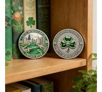 St. Patrick’s Day Lucky Coin Chicago River Heritage Celebration, March 17 Commemorative Coin with Shamrock Design, Irish Good Luck Charm Token and Lottery Scratcher Tool