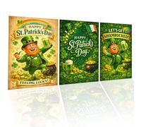 St Patrick’s Day Posters A3 - 3 Pack Irish Leprechaun Bar Wall Art - Happy St Patricks Day Decorations - Irish Pub Home Bar Decor