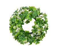 St. Patrick’s Day Shamrock Candle Ring Wreath Decoration, Artificial Clover Candle Holder Centrepiece for Irish Celebration Home Table Display (Green-2, 19cm)