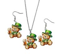 St Patrick’s Day Shamrock Earrings Cute Green Hat Frog Bear Dog Rabbit Animal Acrylic Dangle Earring Lucky Four Leaf Clover Beer Drop Earrings Irish Festive Jewelry, Acrylic, Agate