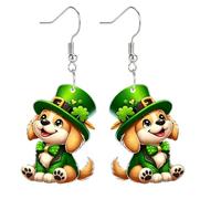 St Patrick’s Day Shamrock Earrings Cute Green Hat Frog Bear Dog Rabbit Animal Acrylic Dangle Earring Lucky Four Leaf Clover Beer Drop Earrings Irish Festive Jewelry, acrylic, agate