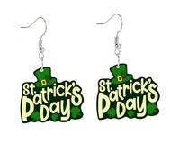 St Patrick’s Day Shamrock Earrings Cute Green Hat Frog Bear Dog Rabbit Animal Acrylic Dangle Earring Lucky Four Leaf Clover Beer Drop Earrings Irish Festive Jewelry, Acrylic, Agate