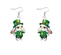 St Patrick’s Day Shamrock Earrings Cute Green Hat Frog Bear Dog Rabbit Animal Acrylic Dangle Earring Lucky Four Leaf Clover Beer Drop Earrings Irish Festive Jewelry, acrylic, agate