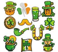 St.Patrick’s Day Shamrock Iron on Patches - 10 Pack Green Irish Theme Sew on Embroidered Repair Patch Cute Lucky Clover Horseshoe Hat Irish Flag Pattern Iron on Appliques for Clothing Emblem Accessory