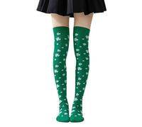 St Patrick’s Day Socks Irish Lucky Clover Print Knee Sock Thigh High Stockings for Women Shamrock Over Knee Length Socking leg Warmers Fancy Dress Costume (Green, One Size)