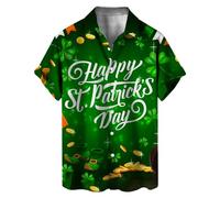 St Patrick’s Day T-Shirts Mens Summer Hawaiian Shirts Cotton Regular Fit Short Sleeve No Iron Casual Beach Summer Aloha Shirt Shamrock Mexican Themed Shirts B-Green