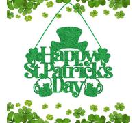 St. Patrick’s Day Wreath Decoration for Front Door, St. Patrick's Day Welcome Sign, Shamrock Foldable Wreath for Irish Home Window Holiday Party Decor