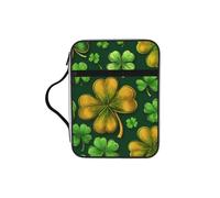 St Patrick-Shamrocks Bible Cover Case with Handle, Water-Resistant Oxford Fabric Bible Bag Organizer with Zipper Pockets for Church