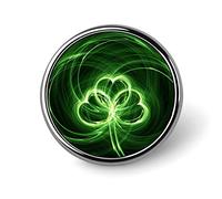 St. Patrick’s Day Shamrock Irish Lucky Clover Leaves Round Brooch Pin, Unisex Smooth Lapel Tie Pin, Lightweight Badge Jewelry Crafts Decor for Costume Accessory Men Women