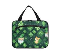 St. Patrick's Cartoon Cat Green Clover Hanging Toiletry Bags for Women with Hook, Designer Essential Cosmetic Organizer for dad Camping bolsas para maquillaje de Mujer L