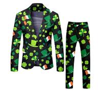 St. Patrick's Costume Men's St. Pat Day Suit, Two Piece, All Print, Top and Bottom Trouser, Two Piece Tennis Suit Slim Fit Costume