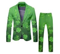 St. Patrick's Costume Men's St. Pat Day Suit, Two Piece, All Print, Top and Bottom Trouser, Two Piece Tennis Suit Slim Fit Costume