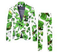 St. Patrick's Costume Men's St. Pat Day Suit, Two Piece, All Print, Top and Bottom Trouser, Two Piece Tennis Suit Slim Fit Costume
