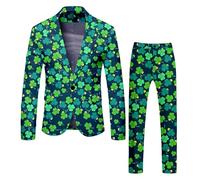 St. Patrick's Costume Men's St. Pat Day Suit, Two Piece Suit, All Print Suit, Top and Bottom Trouser Suit, Two Piece Suit Tennis Suit Men Slim Fit Men's Costume for Men Blue