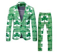 St. Patrick's Costume Men's St. Pat Day Suit, Two Piece Suit, All Print Suit, Top and Bottom Trouser Suit, Two Piece Suit Tennis Suit Men Slim Fit Men's Costume for Men White