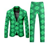 St. Patrick's Costume Men's St. Pat Day Suit, Two Piece Suit, All Print Suit, Top and Bottom Trouser Suit, Two Piece Suit Tennis Suit Men Slim Fit Men's Costume for Men