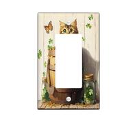St.Patrick's Day Abyssinian Cat Decorative Light Switch Cover Plate 1 Gang Single Rocker, Rustic Fun Kitten Electrical Switchplate for Room, Farmhouse Pet Switchcover Switchplate