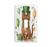 St.Patrick's Day Abyssinian Cat Decorative Light Switch Cover Plate 1 Gang Single Toggle, Fun Cute Kitten Electrical Switchplate, Shamrock Pet Print Electrical Faceplate for Room
