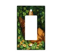 St.Patrick's Day Abyssinian Cat Decorative Light Switch Cover Wall Plate 1 Gang Single Rocker, Shamrock Kitten Electrical Switchplate for Room, Clover Pet Switchcover Switchplate