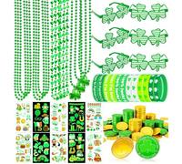 St Patricks Day Accessories, 180pcs St. Patrick's Day Glasses Temporary Tattoos, Irish Accessories Necklaces Shamrock Lucky Coins Bracelets Saint Patricks Parade Throw Party Favor Decorations Jeowoqao