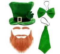 St. Patrick's Day Accessories Set for Adults Leprechaun Hat with Shamrock, Bow Tie & Tie, Irish Fancy Dress Costume Kit for St. Paddy's Day Party Decorations