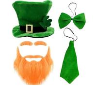 St. Patrick's Day Accessories Set for Adults Leprechaun Hat with Shamrock, Bow Tie & Tie, Irish Fancy Dress Costume Kit for St. Paddy's Day Party Decorations