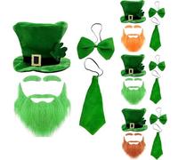 St. Patrick's Day Accessories Set for Adults Leprechaun Hat with Shamrock, Bow Tie & Tie, Irish Fancy Dress Costume Kit for St. Paddy's Day Party Decorations