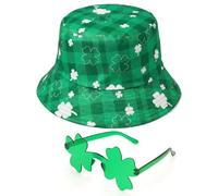 St Patricks Day Accessories - St Patricks Day Hat + St Patrick's Day Clover Green Glasses, St Paddys Day Accessories for Party Decorations for Kids Men Women, Irish Gifts St Patrick Day (Four Leaf-2)