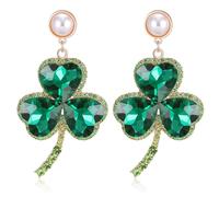 St Patricks Day Accessories Stud Shamrock Earrings for Women, Irish Green Sparkling Shining Cubic Zircon Four Leaf Clover Dangle Drop Earring, Saint Patrick's Day Costume Hat Accessories Jewelry, L