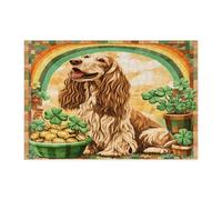 St.Patrick's Day Afghan Hound Dog Jigsaw Puzzles for Adults 300 Piece, Knitting Puppy Wooden Printed Puzzles, Country Pet Pattern Decor for Home Entertainment