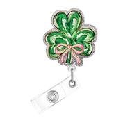St. Patrick's Day Badge Reel,Funny Shamrock Acrylic Badge for ID Card Badge,Cute Bow Telescoping Retractable Badge Holder Alligator Clip Accessories for Nurse,Medical Worker,Nursing Student,Teacher