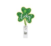 St. Patrick's Day Badge Reel Glitter Clover Badge Reels 360° Swivel Scalable Acrylic Nurse Badge Reel for RN CNA LPN MA Nursing Student Doctor Teacher Office Workers 1 Pcs