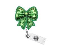 St. Patrick's Day Badge Reel Green Bow Nurse Badge Reel with Clover Pattern Design Reusable Acrylic ID Badge Holder for Nurse Work Doctor Teacher RN Student Office Staff 1 Pcs