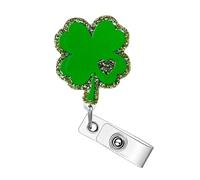 St Patrick's Day Badge Reel Green Clover Shamrock Badge Clip Acrylic Work Retractable Badge Holder with Alligator Clip St Patrick's Day Gifts Funny Id Badge Reel for Women Nurse Doctor Office Worker