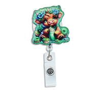 St Patricks Day Badge Reel, Nurse Badge Reel, Gifts for Nurses, Cute Retractable Green Glitter Flower Highland Cow Nurses ID Holder Gift for Nursing Student Rn LPN CNA MA Medical Worker Doctor