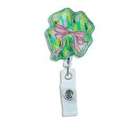 St Patricks Day Badge Reel, Nurse Badge Reel, Gifts for Nurses, Cute Retractable Green Glitter Painted Shamrock with Bow Nurses ID Holder Gift for Nursing Student Rn LPN CNA MA Medical Worker Doctor
