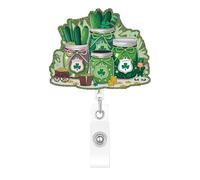 St. Patrick's Day Badge Reel with Clover Bow Bottle Design Reusable Badge Reels Scalable Acrylic Nurse Badge Reel for RN CNA LPN MA Nursing Student Doctor Teacher Office Workers 1 Pcs