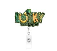 St. Patrick's Day Badge Reel with Clover Green Hat Design 360° Swivel Nurse Badge Reel Funny Scalable Badge Reels for RN CNA LPN MA Nursing Student Doctor Teacher Office Workers 1 Pcs