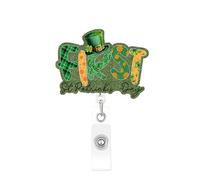 St. Patrick's Day Badge Reel with Hat Clover Design Green Nurse Badge Reel 360° Swivel Scalable Badge Reels for RN CNA LPN MA Nursing Student Doctor Teacher Office Workers 1 Pcs